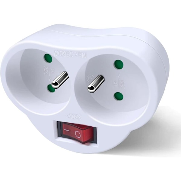 Hvite elektriske stikkontakter med bryter, 2 i 1 Multikontakt Vegg Elektrisk Plate, Ideell Elektrisk Veggskade for Hjemmerom, 16A, 230V