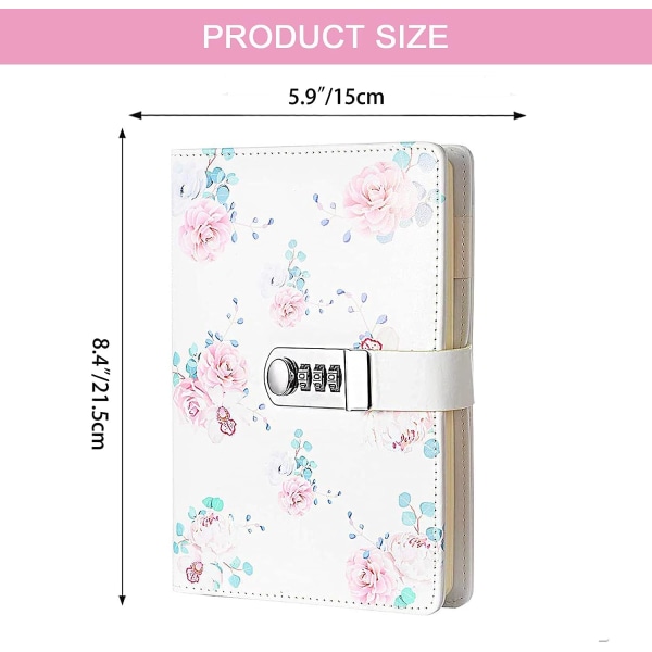 215x150 mm Girl's Secret Notebook, Blommor personlig dagbok med kod