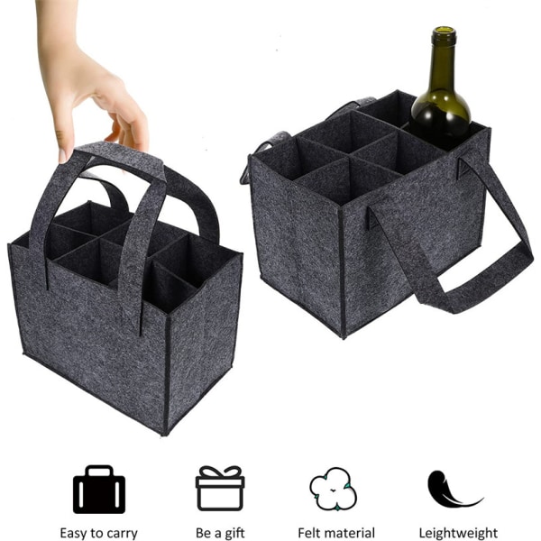 Filtet Flaskepose til 6 Flasker, Filtet Flaskeholder, Flaskekurv med Separat Skillevæg til 6 Flasker, Vinflaskeholder, Ølholder Perfekt til Picnic