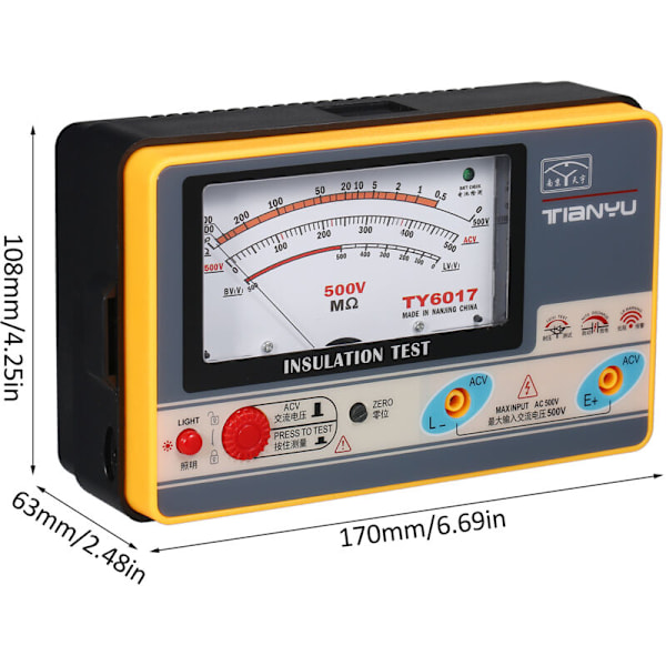 Isolasjonsresistans tester Ohmmeter Digital Megger Bærbar isolasjons Megameter 0-1000mΩ 500V Høy-presisjons megahmmeter isolasjonsinstrument