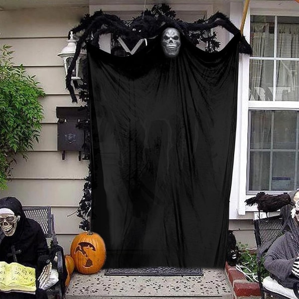 Halloween hængende spøgelsesdekoration til hjemsøgt hus hængende dyster skæbne kranie Halloween dekoration rekvisit skræmmende rekvisitter Halloween dekoration(sort)