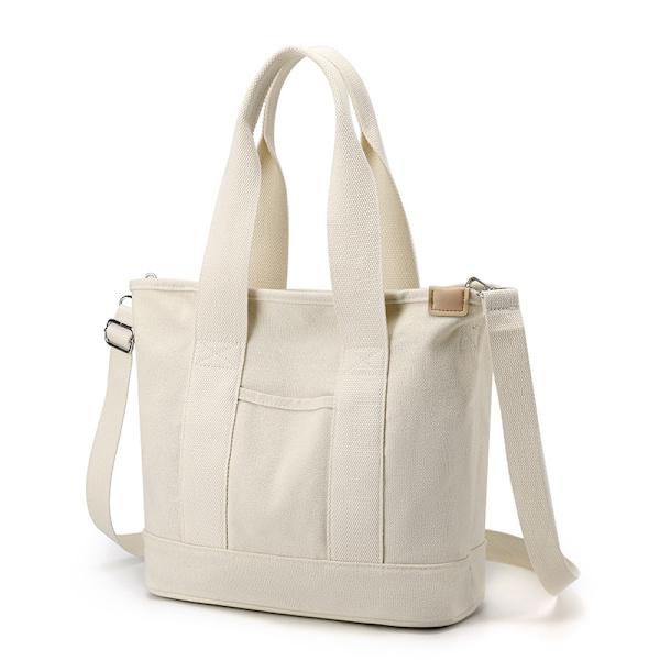 Totebag med flere lommer med lynlås, håndlavet japansk canvas håndtaske med rum