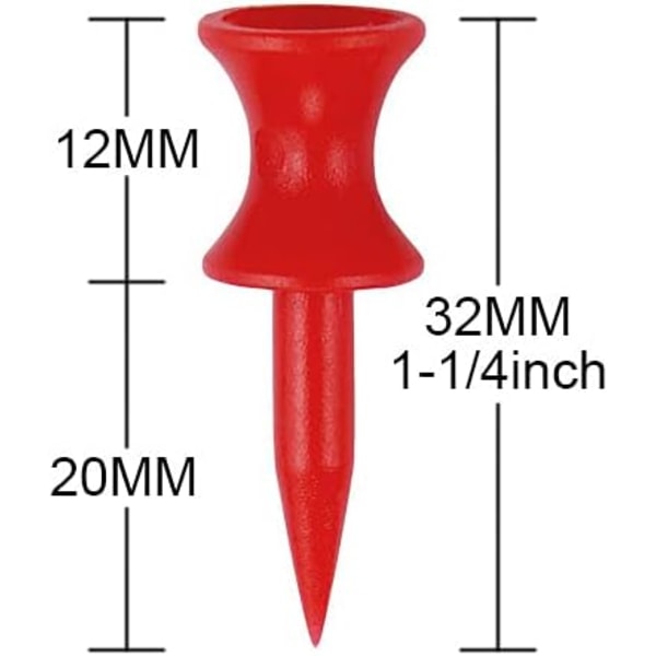 100-pack 32 mm röda plastgolftee