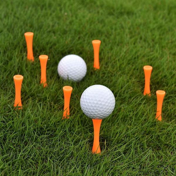 100 stk 70mm oransje plast golf tees, holdbare slott golf tees, for golf driver, golf matter og plast golfballer