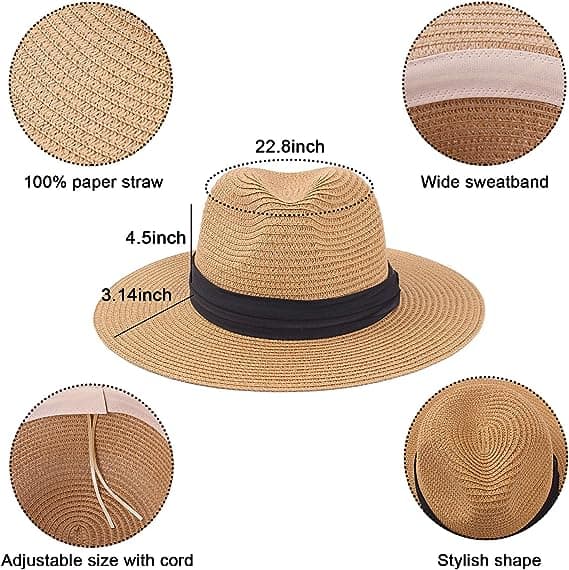 Sæt med 2 (khaki + beige) dame stråhat - strandhat - sommerhat - UV-beskyttelse