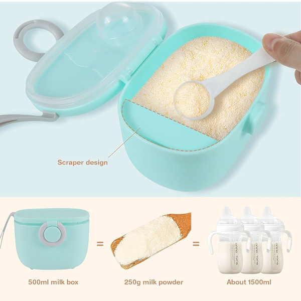 (Blå) Baby mjölkpulver burk, 500ml mjölkpulver dispenser, bärbar förseglad behållare för mjölkpulver, mjölkdispenser burk.