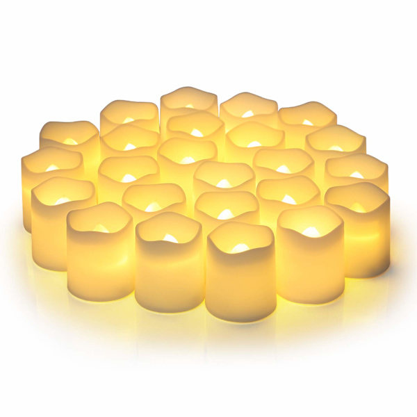 Flimrande flamlösa votivljus med timer, 24-pack, batteridrivna, LED-värmeljus, varmvitt