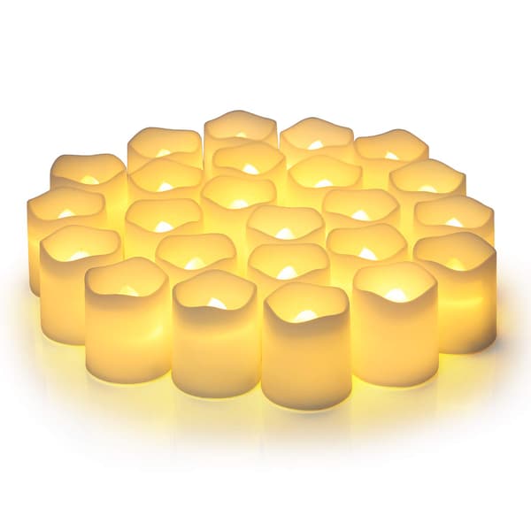 Flimrende flammefrie telys med timer, 24-pakning, batteridrevne, LED-tealys, varmt hvitt
