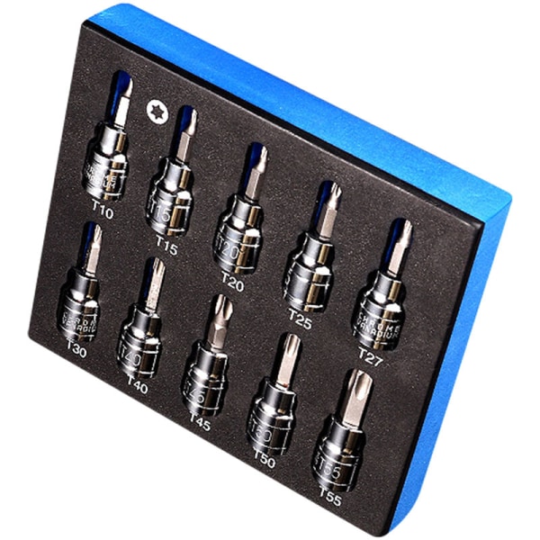 10 kpl 3/8\" DR. TORX-BITTIHYLSYSARJA Sylinterierän Puristusholkki 7086(10 kpl Holkin Puristuserä)