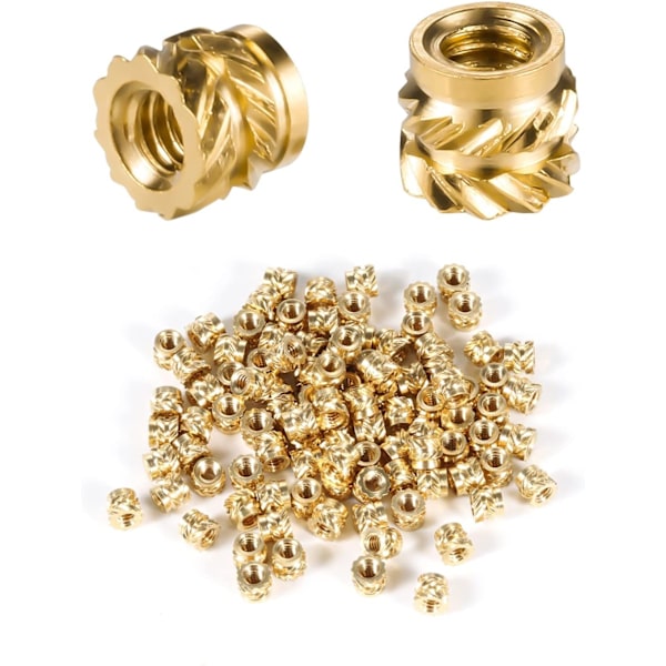 100 stk. Senkmonterte muttere for 3D-utskrift, messinginnlegg med gjenger M2 hunngjenger for 3D-utskrift, bil, bærbar PC, plastskall (M2x3x3,5 mm)
