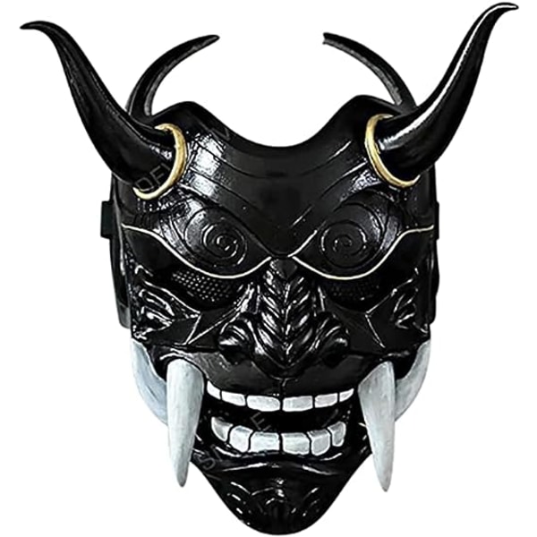 Svart grå japansk samurai-maske Hannya Oni Samurai latexmaske, Halloween demon kostymemaske, ja samurai cosplaymaske