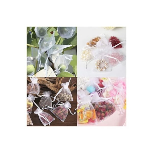 Sæt med 100 poser i hvid organza, 7 x 9 cm, organza gavepose, smykkepose, bryllupsposer, lavendelposer, bryllupsgave