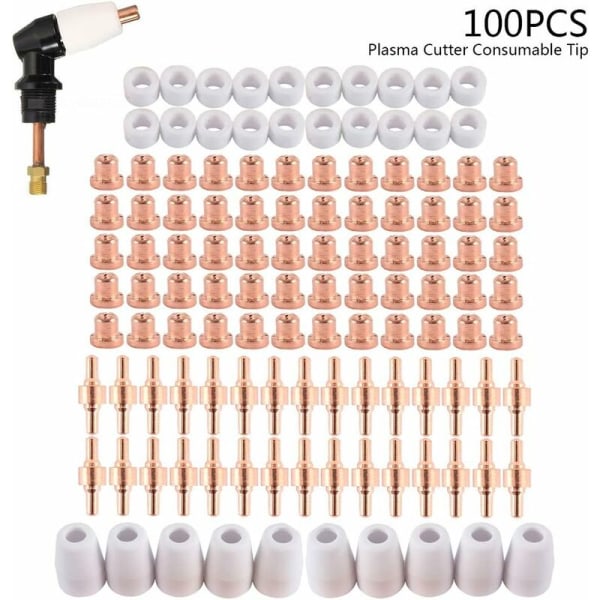 100 stk. Plasma Tip Dyse Elektrode, Plasma Skæreelektrode Tip Dyse, Luft Plasma Skæreforbrugsstoffer, Plasma Cutter til LG-40 PT-31 CUT40 CUT50, T-A