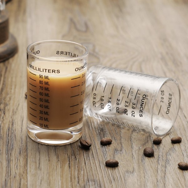 Mätkopp 3 Ounce/90ML Flytande Tungt Högt Espressoglas Svart Linje