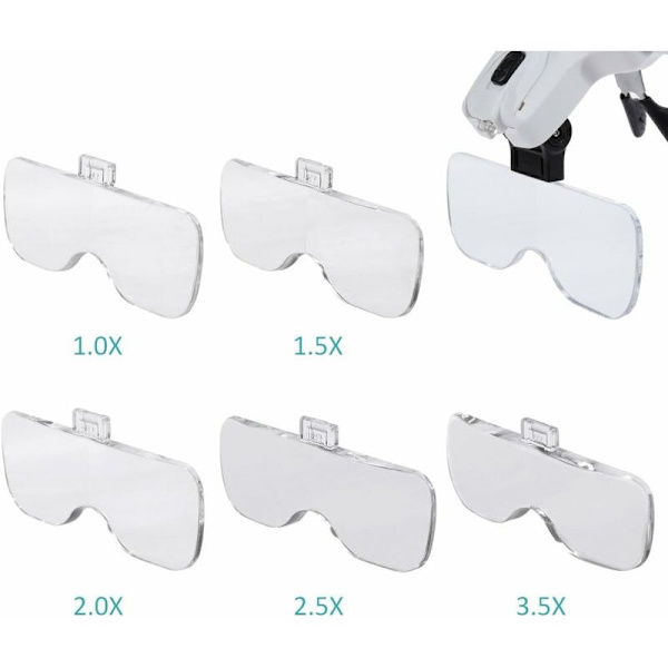 Suurennuslasit 2 LED-valoa 5 linssiä Suurennuslasit Säädettävä, Vaihdettava, 1.0X, 1.5X, 2.0X, 2.5X, 3.5X Kangaspuhdistus Töihin, Electr