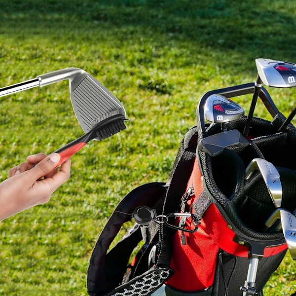 Golfkølle- og rillerenserbørste, dobbeltsidet nylon- og stålbørste med pigge til rengøring af kølleoverflade og riller - Leveres med spænde (karabinhage) for nem
