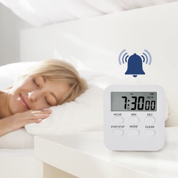 Timer Digital Køkken Timer, Bordtimer til Lærere Børn, Store Tal, Lydløs Kontakt, Magnetisk Bagside, Stativ - Hvid