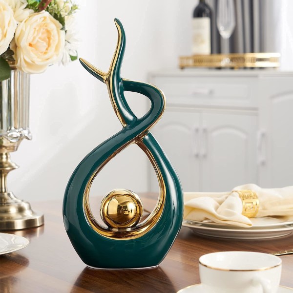 Hemdekor Modern Abstrakt Konst Keramisk Staty, Dekoration för Vardagsrum, Soffbord Centerpiece - Bra Presentidé 12,2\" Hög (Grön, Stor)