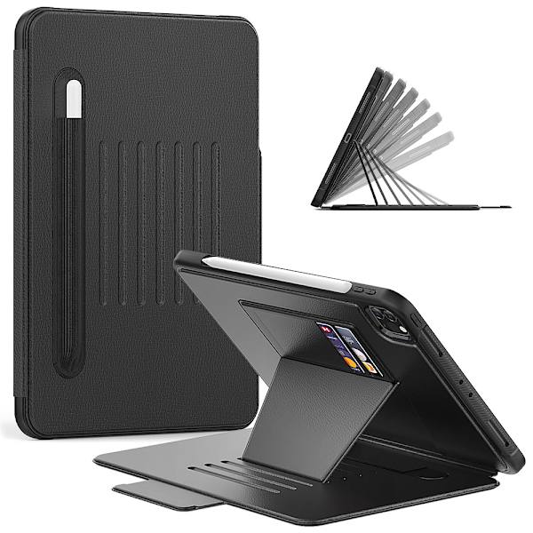 Yhteensopiva iPad 10.2\" 2020/2019 kotelo (musta), iPad 8. / 7. sukupolven kotelo, ohut iskunkestävä kotelo, jossa vahva magneettinen pidike, 2 korttipaikkaa, kynänpidike