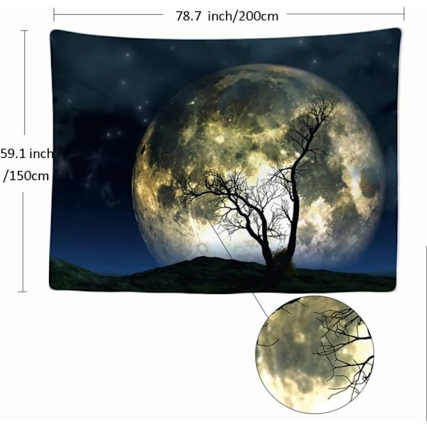 Dekorativt Vægtæppe Soveværelse - Fuld Måne Nat Nat Træ - 200 x 150 cm Stort - Stof tapet - Tapestry Æstetisk Væg - Panorama dekoration