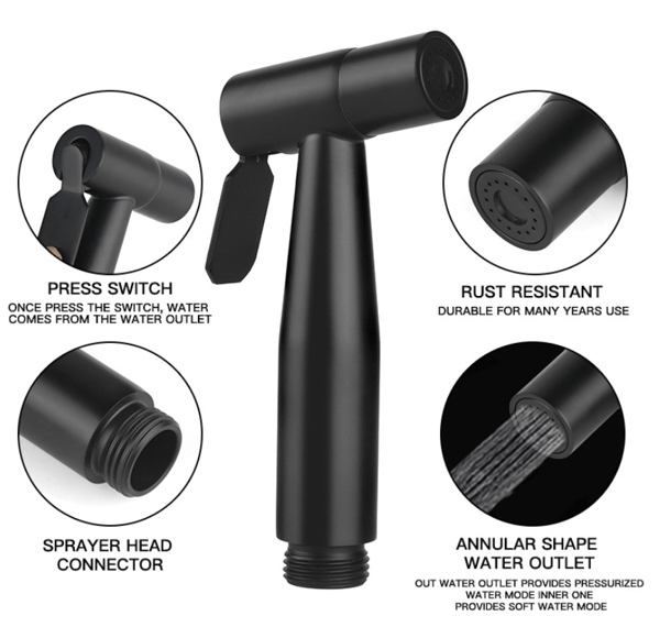 Douche WC Vaporisateur Bidet Pulvérisat 150 cm, Sort
