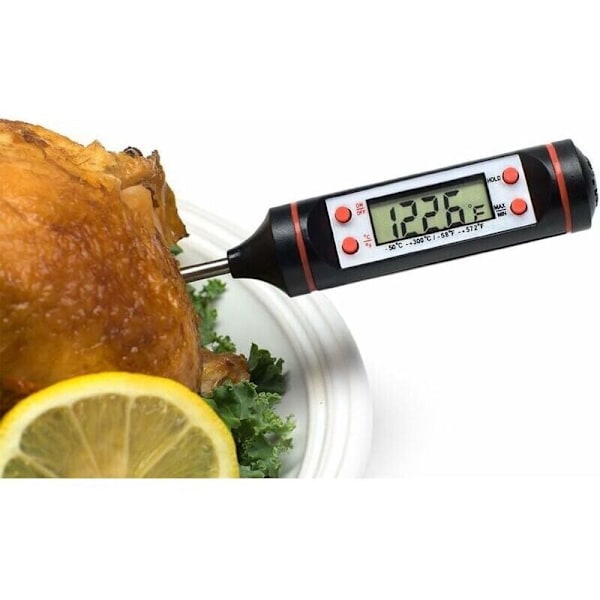 Digitalt køkkentermometer i rustfrit stål med lang sonde og præcist LCD-display