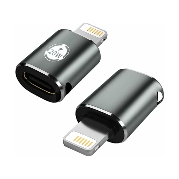 USB C till Light-Ning adapter, stöder 20 W PD, snabbladdningsfunktion för i-phone I-Pad i-pod kompatibla serier (2-pack i-dos telefon hane adapter till usb