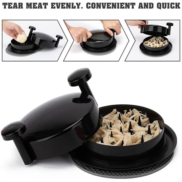 Kyllinghakk, Kjøttkvern, Kjøttkvernverktøy med Håndtak og Sklisikker Base, Egnet for Pulled Pork, Rødt Oksekjøtt, Kylling (Svart)