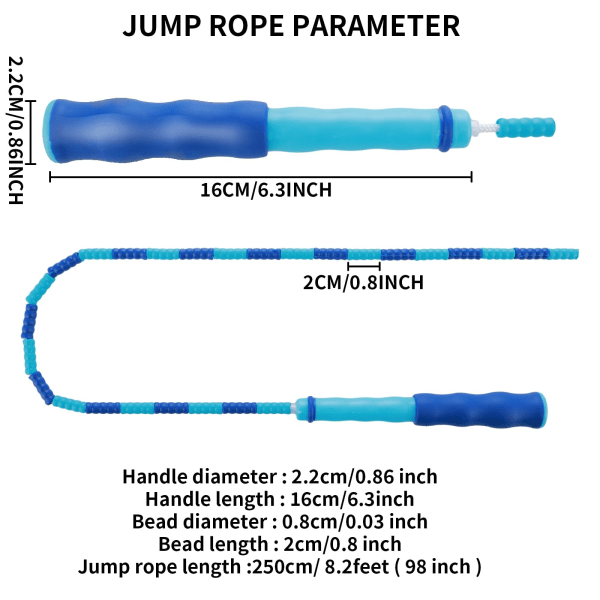 Anti-floke hoppetau egnet for trening og trening for voksne og barn, myk perlet seksjon vektet hoppetau, justerbar hastighet hoppetau