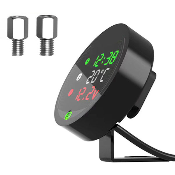Motorcykel Modificeret Vandtemperaturmåler 12V Voltmeter Stopur USB Mobiltelefon Opladning 5-i-1 Vandtæt Digitalt Display