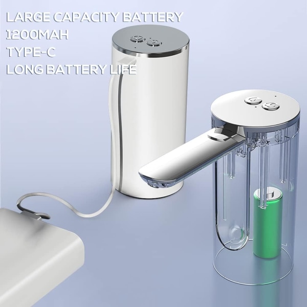 Elektrisk flaskedispenser (sølv): pumpe til drikkevandsflasker, USB-genopladelig, vanddispenser til flasker fra 3,8 til 18,9 liter, pumpe til