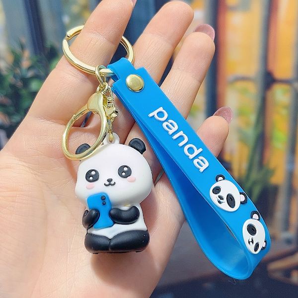 (Sininen) Söpö sarjakuva Panda avaimenperä-Panda avaimenperä-Tyttölahja-PVC riipus Uros-Auton avaimenperä