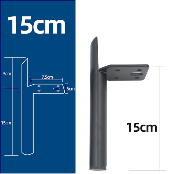 4 stk. Moderne møbelben i jern - Erstatningssofaben med skruer til bord, seng, skab - Sort - 15 cm