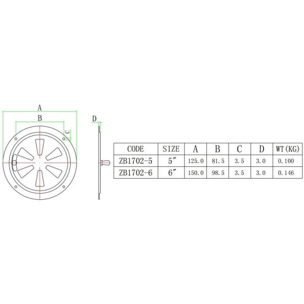 Rund ventilationsrist, justerbar ventilationsåbning i rustfrit stål, ind- og udluftning 125mm (5\")