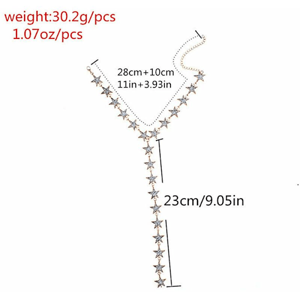 Pitkät kaulakorut Kristallinen choker-ketju juhla choker-koru kaulus naisille ja tytöille (kulta)