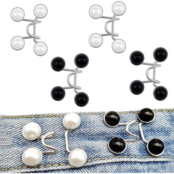 6 stk. Perlebesatte Jeans Knapper, Justerbar Spænde, Ingen Syning, Trykknapper til Jeans, Bukser, Kjoler.