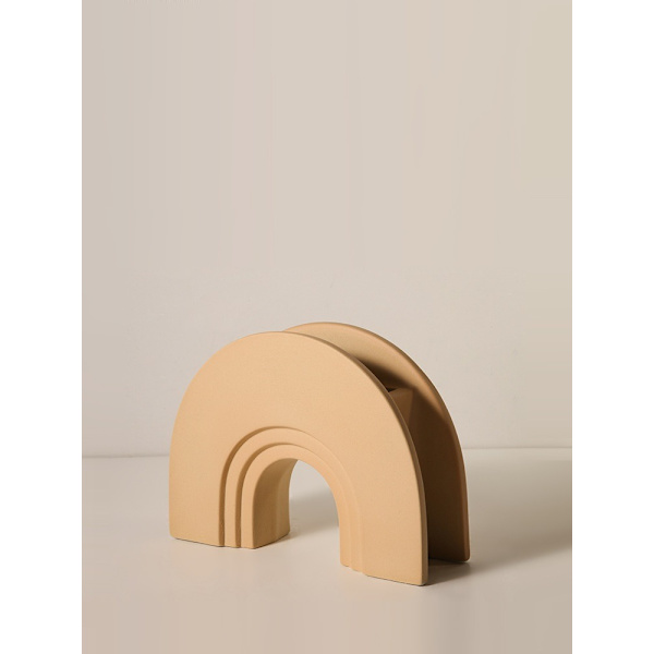 Vas Dekoration Kreativ Keramik Vas Dekoration Geometrisk Vardagsrum Konst Dekoration (U-formad Geometrisk Vas-Beige)
