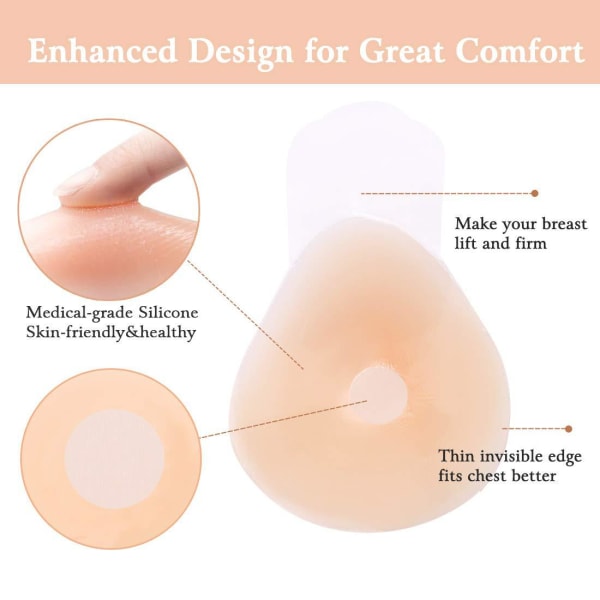 Tear drop brystløft af silikone (til D-skål), usynlig brystvorte