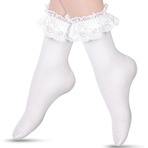 Vita - Dam Opaque Spets Ruffle Strumpor Prinsessor