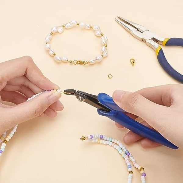 Perletang for smykker (13,5 cm, blå), kroktang med PVC-håndtak,