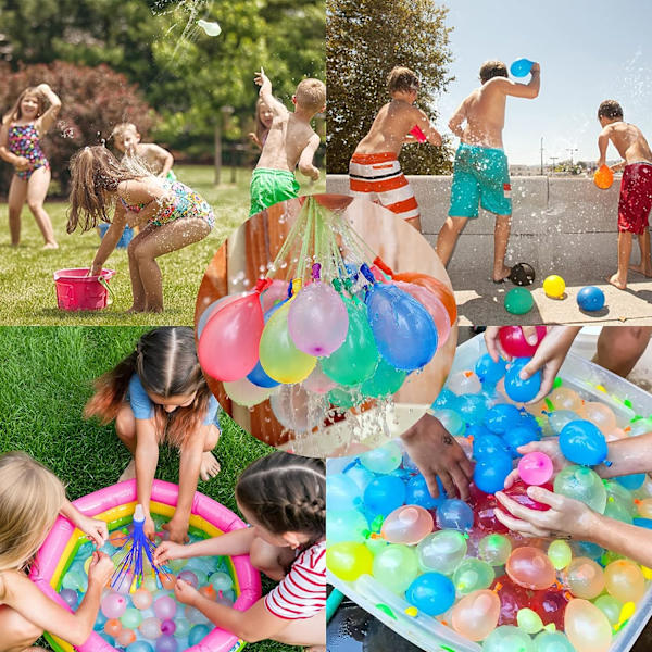 Vannballonger (333), Klyngevassbomber, Selvluttende og flokefrie, Rask fylling, Egnet for barn og voksne til hage og strand, Sommer