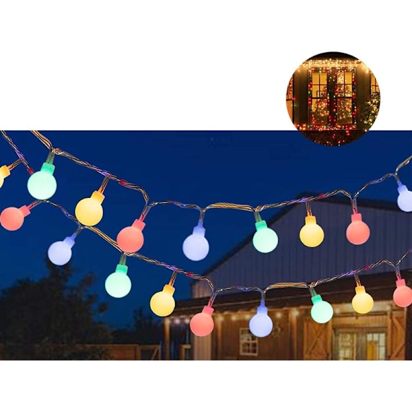 Utomhus ljusslinga, färgglada glödlampor, 12 m, 100 LED, julgransbelysning för helgdagar, trädgårdar, balkonger och interiörer, jul, barn r