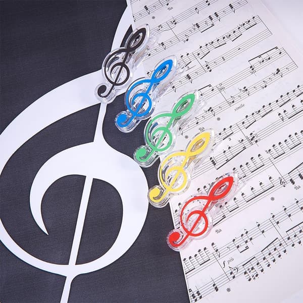 Musikarknumre - sæt med 5 gennemsigtige plastikclips til bogsider og noder.
