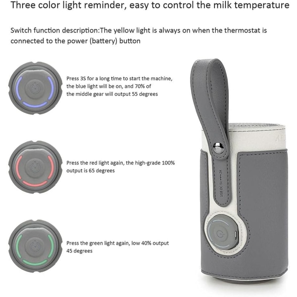 Flaskvärmare lock, USB-flaskvärmare väska, bärbar babyflaska matvärmare, 3 temperatur justerbar, rese smart isolering mjölkflaska lock Ba