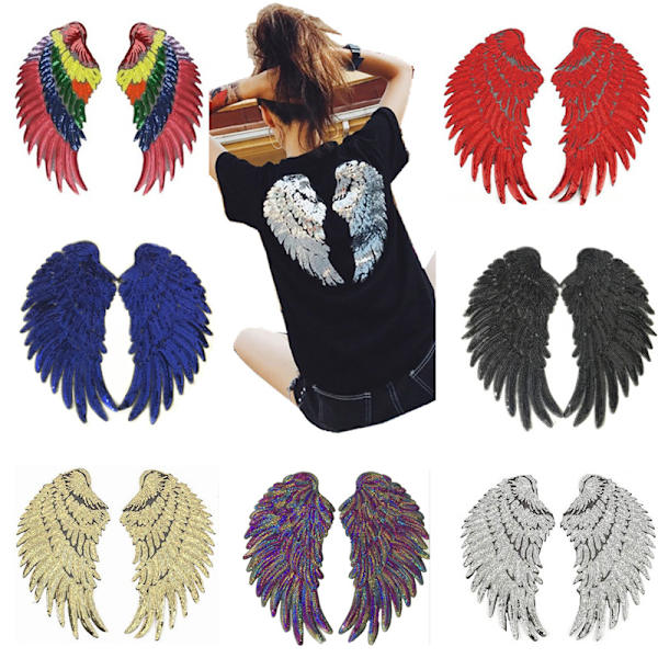 Englevinger Sequin Patch (Farverig) - Broderet Mønster Vinge Mærkat Jakke Jeans T-shirt Tøj Camouflage Tøj