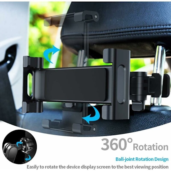 Bil Tabletthållare, Universal Bil Tabletthållare Nackstöd Fäste 360° Rotation Justerbar Storlek 6-12 Tum för iPad 2/3/4 / Mini/Air, Samsung Galaxy Tab an