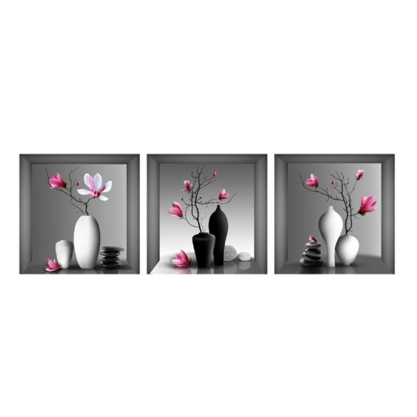 3 stk Orchid Printed Canvas Picture Elegant Træ i Vase Wreath Pa