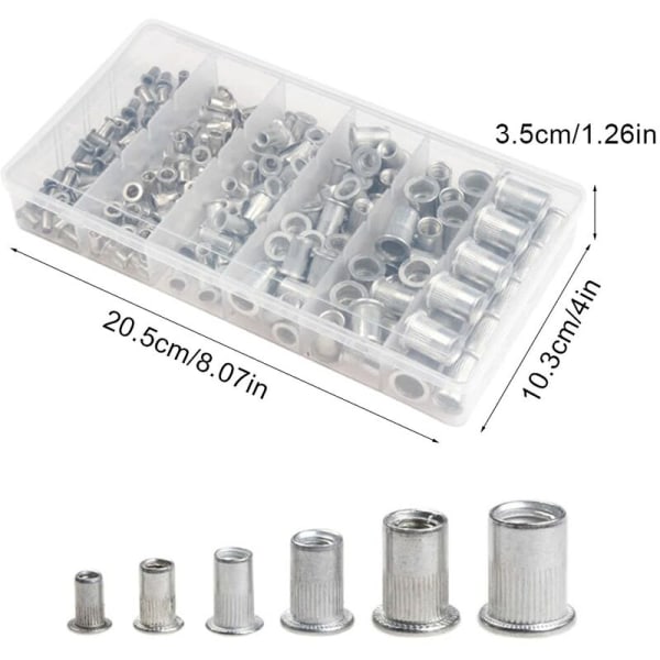 190 stk flate hoder med gjengede nagler, flate hoder aluminium nagler mutter, blind innlegg mutter, med oppbevaringsboks, for tremøbler, M3/M4/M5/M6/M8/M10，HANBING