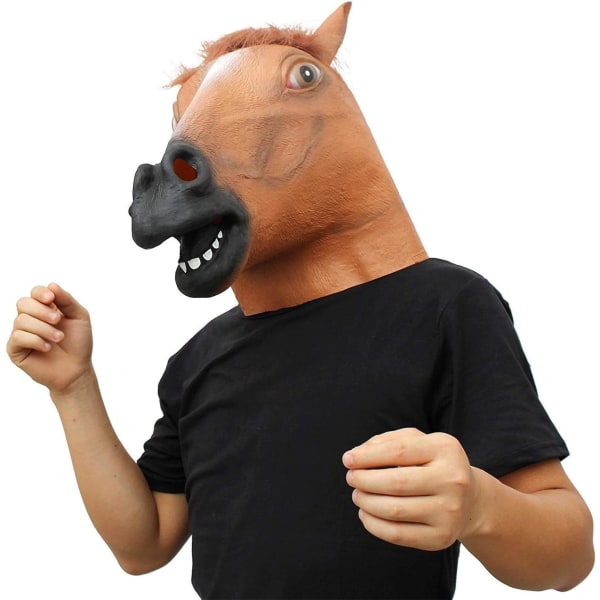 (Brun) Hestehoved Latex Maske til Halloween Fest