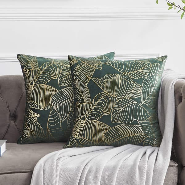 Sammetskuddfodral 45 x 45 cm Dekoration Tryckt Guld Kuddfodral för Soffa Sovrum Bil Vardagsrum Kuddfodral Grönt Set om 2